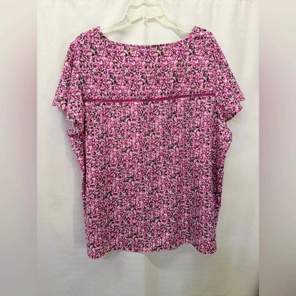 Lane Bryant Pink Multi Short Flutter Sleeve Semi Fit Career Casual Top Plus 24